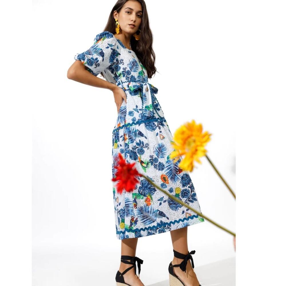 NWT Emily Lovelock Matilda dress toucan botanical print
